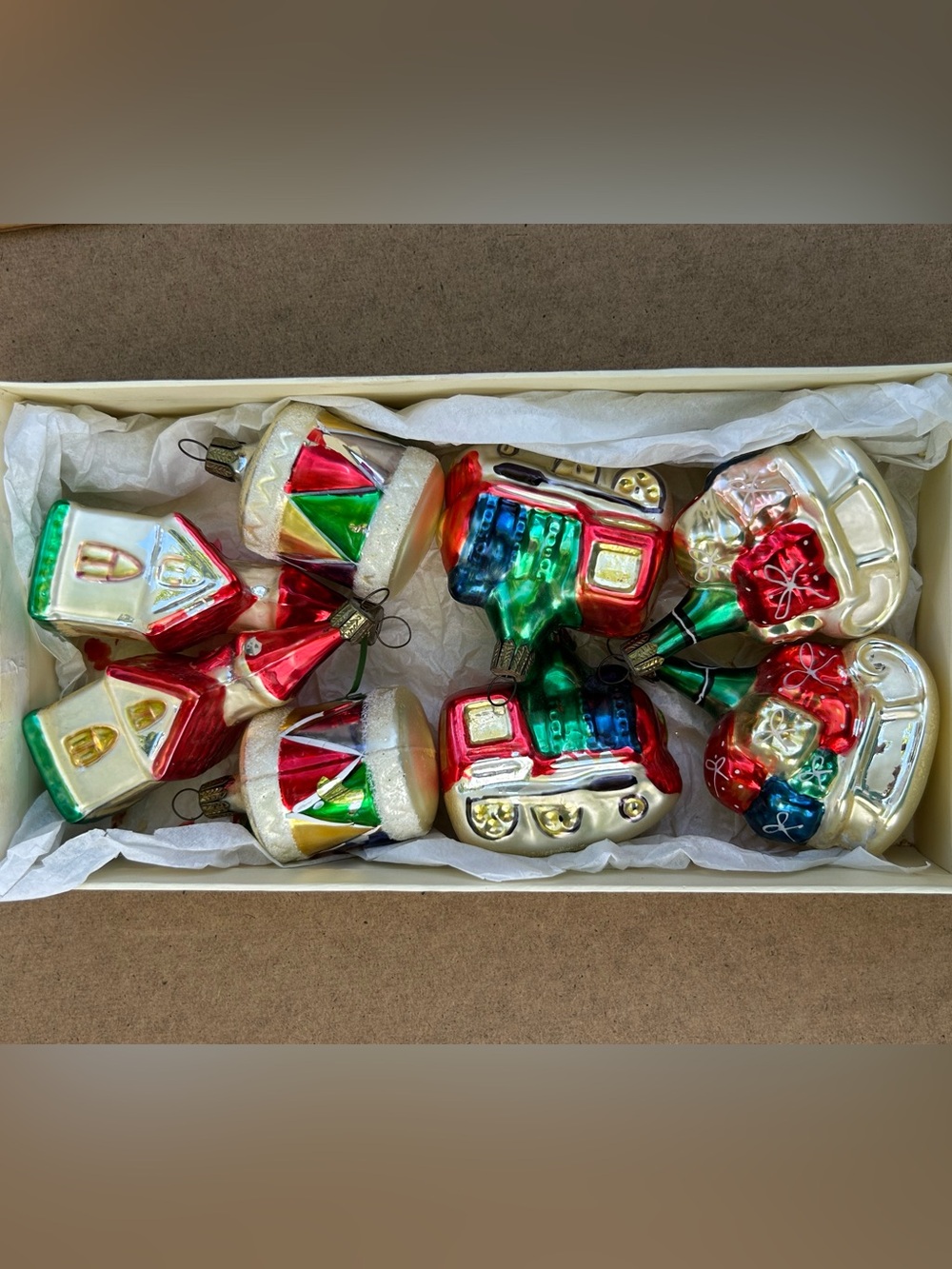 Vintage Ornaments Glass Holiday Train Drum Church Christmas Tree Lot of 8